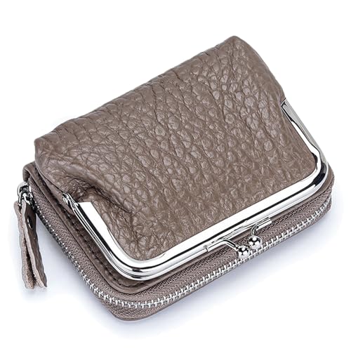 Karoukee Small Genuine Leather Wallet for Women Separable Kiss-Lock Coin Purse Zip-Around RFID-Blocking Credit Card Holder