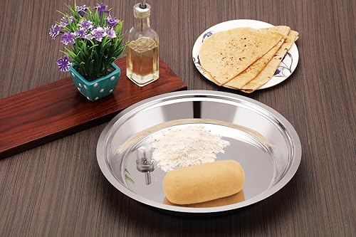 Image of TOSAA Stainless Steel Parat- Dough Kneading Plate Heavy Duty Parat for Roti, Chapati, Puri,Unbreakable Stainless Steel Parat - Rustproof, Mirror Finish Plate for Indian Cooking (33.5 x 33.5 x 4.8 cm)