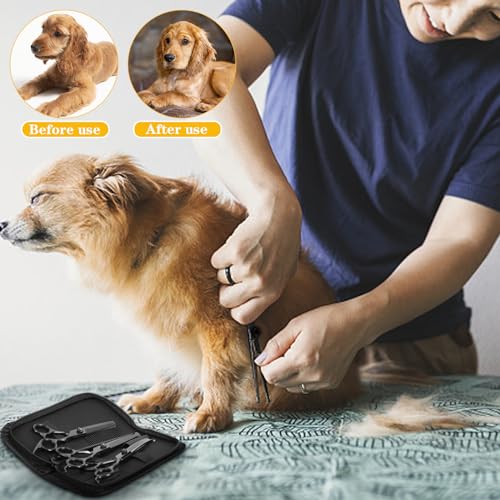 EVERESTA Hundefriseurschere mit abgerundeten Sicherheitsspitzen, schwere Titan-Haustierpflege-Schere, professionelle Dünnschere, gerade Schere mit Kamm für Hunde und Katzen (schwarz)