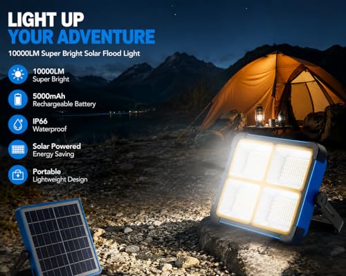 Image of OUILA Solar Rechargeable LED Light with Power Bank & USB Charging | Portable Emergency Solar Lamp for Outdoor, Camping, Home & Travel (Solar Light-Blue)
