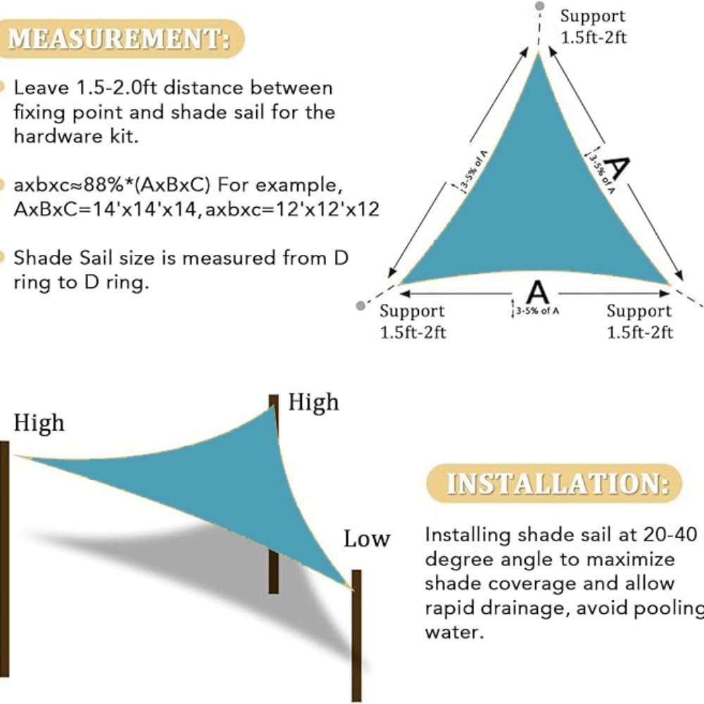 Voile D'ombrage Triangulaire 3x4x5m Toile d'ombrage Protection Solaire Protection UV 95% Résistant À l'eau pour Jardin terrasse Piscine(Bleu lac)