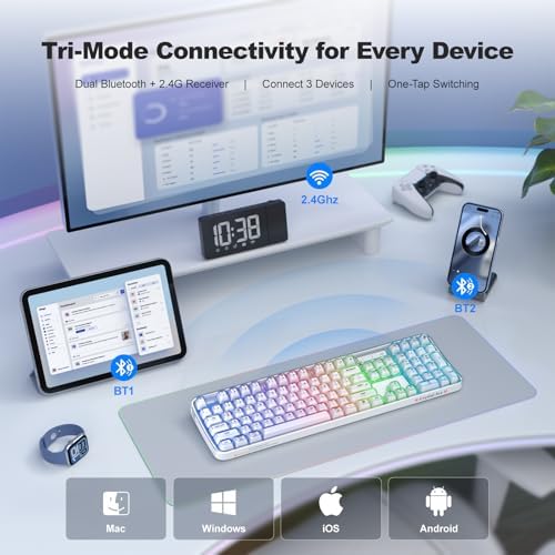 MOFII Wireless Computer Keyboard with RGB Backlit, Tri-Mode Bluetooth 5.0/USB-C/2.4GHz Gaming Keyboard, Full Size Layout, Ergonomic Curved Design for Windows Mac PC Gamers & Office