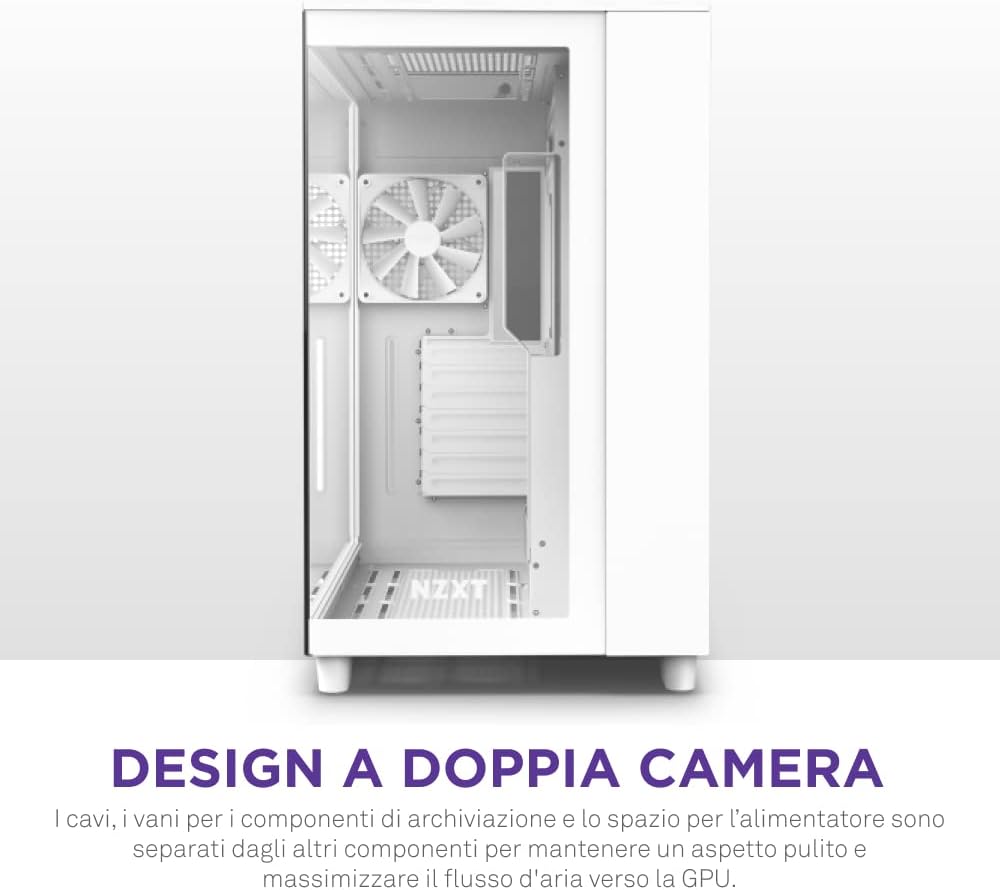 NZXT H9 Flow Case per PC gaming mid-tower ATX a doppia camera, Pannello superiore forato per un elevato ricircolo dell'aria, Pannello frontale e laterale in vetro temperato, Bianco, CM-H91FW-01 Bianco Flow - Immagine 4