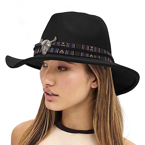 Vintage Cowboy Hat For Women Men, Black Felt Cowgirl Hat Mexican Western Cowboy Hat Wide Brim Sombreros Vaqueros Para Mujer #TOP1