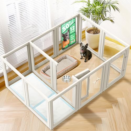 Image of FXW AuraSpace Acrylic Indoor Dog Playpen for Small and Medium Dogs, 30 Inch, 12 Panels, White