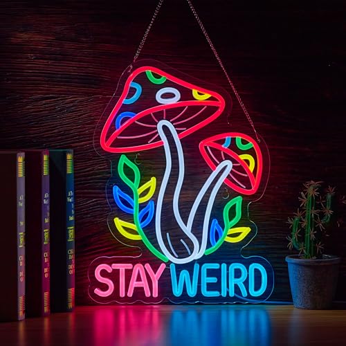 Stay Weird Neon Sign for Wall Dcor Dimmable USB Mushroom Decor Game Zone Man Cave Bar Neon Light Signs Compatible With Timer