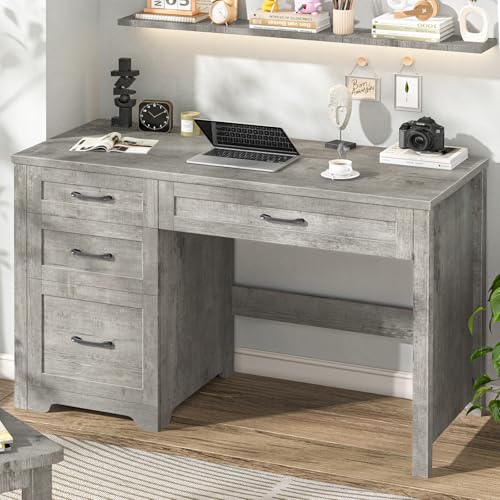 Image of Vabches Home Office Desk with 3 Storage Drawers, Grey