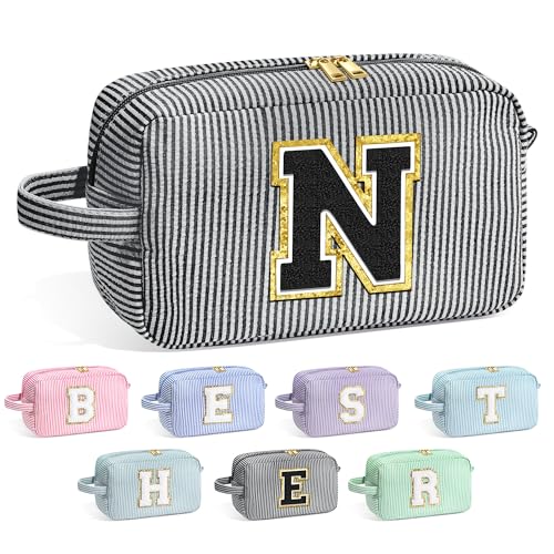 Image of YOOLIFE Personalized Gifts for Mom - Initial Makeup Bag Cosmetic Bag Toiletry Pouch, Personalized Birthday Gifts for Mom Grandmother Stepmother, Mother In Law Gifts, Mothers Day Gifts, Black N