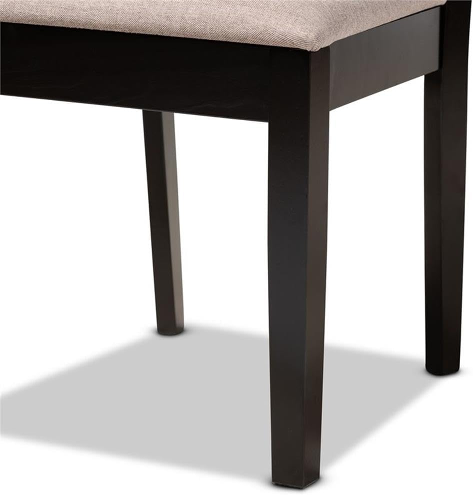 BOWERY HILL 5-Piece Dining Set, Sand Polyester Upholstered Foam-Padded Chairs, Espresso Finished Oak Wood, Rectangular Table, Contemporary Cut-Out Back Design, Compact Dining Room Seating