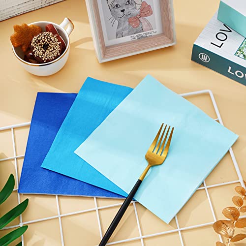image for Whaline 150 Pack Blue Paper Napkins 6.5 x 6.5 Inch 3 Colors Luncheon N