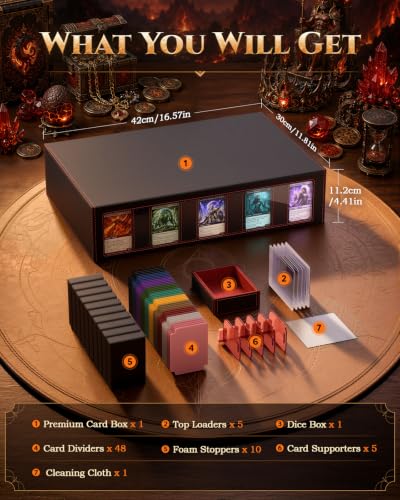 Image of MoKo Trading Card Storage Box for MTG, 3900+Capacity, Black Red | Card box with Dice Tray, Commander Display & Handle, Top Loaders Organizer Case, For Magic Game, TCG PTCG Sport Cards