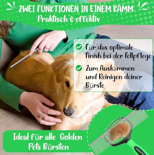 NEU! Profi Hundekamm zur Fellpflege von mittlerem & langem Haar bei Hunde & Katzen, Pudel, Goldendoodles I Golden Pets kompatibel - Gegen Knoten und zum Finish I + neues E-Book Größe M-L