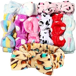 Teenitor 9pcs Bow Headbands,Soft Carol Fleece Hairlace Hairbands for Washing Face Makeup Shower, Women Fuzzy Headbands…