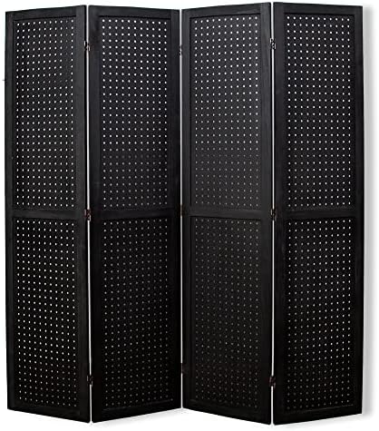 ZYLiving Pegboard Display Room Divider, Folding Partition Room Divider Screens, Multifunction Privacy Screen for Craft Show, Jewelry, Retail, Cloth (Black, Fully-Hole, 4 Panel)