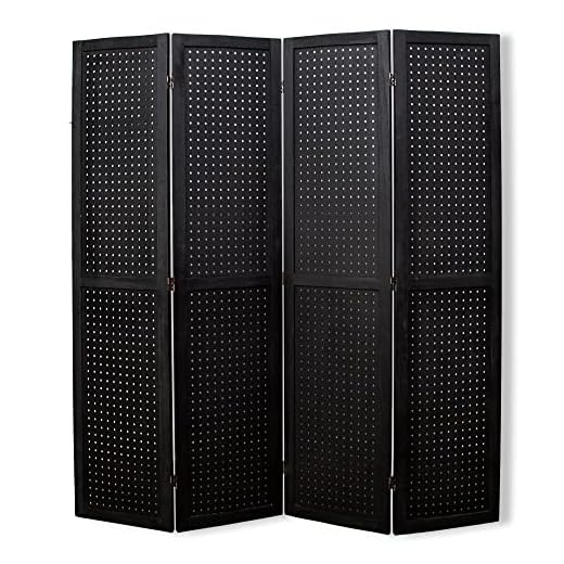 ZYLiving Pegboard Display Room Divider, Folding Partition Room Divider Screens, Multifunction Privacy Screen for Craft Show, Jewelry, Retail, Cloth (Black, Fully-Hole, 4 Panel)