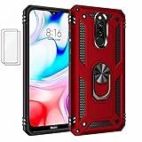 Capa para Xiaomi Redmi 8A Pro Capinha com protetor de tela de vidro temperado [2 Pack], Case para telefone de proteção militar com suporte para Xiaomi Redmi 8A Pro (vermelho)