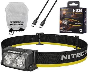 Nitecore NU25 MCT NU25 Multiple Color Temperature Light Headlamp -400 Lumens w/Diffusing Stuff Sack and Eco Sensa USB C Charging Cable
