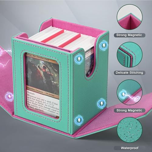 Image of ZLCA MTG Deck Box with Commander Window Display, Trading Card Storage Box Holds 100 Double-Sleeved Cards Suitable for TCG /CCG /PTCG /EDH /Magic /Sport Cards (Aqua&Pink)