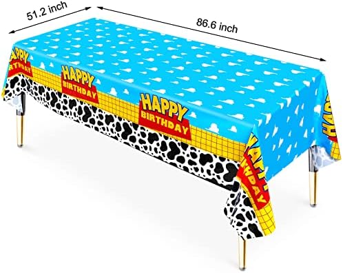 HHLCWA 3 Pack Cartoon Story Party Tablecloths, Blue Sky White Cloud Plastic Table Cover for Birthday Party Decorations, 86.6 x 51.2in