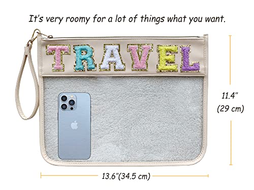 Image of Chenille Letter Clear Bag Purse Multi-purpose Transparent Waterproof Snacks Makeup Tote Bag with Wrist Strap