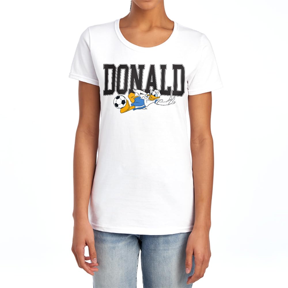 Disney Donald Duck Football Kick Womens T Shirt, White, XL
