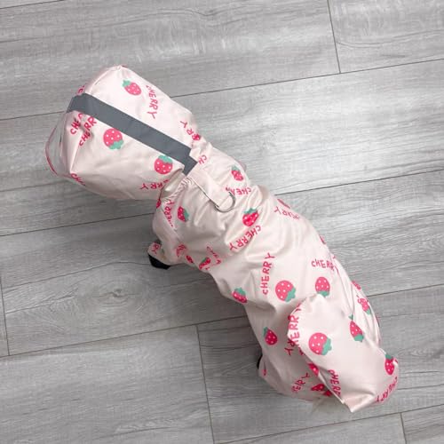 HDKUW Capa de Chuva e Sapatos de Chuva para Cães Pequenos, Jaqueta Refletiva com Anel D, Morango