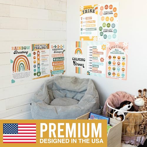 Hadley Designs 8 Calming Corner Posters For Classroom Must Haves For Teachers - 11x17 Calm Down Corner Supplies, Feelings Chart For Kids Ages 4-8, Toddler Emotions Chart, Retro Classroom Decor - Image 6
