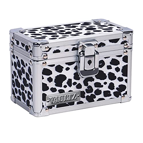 Vaultz Lockable Index Card Holder - Flash Card Organizer for Recipes, Passwords or Studying Holds 350 3x5 Notecards - Index Card Box Study Accessories, Black and White Leopard
