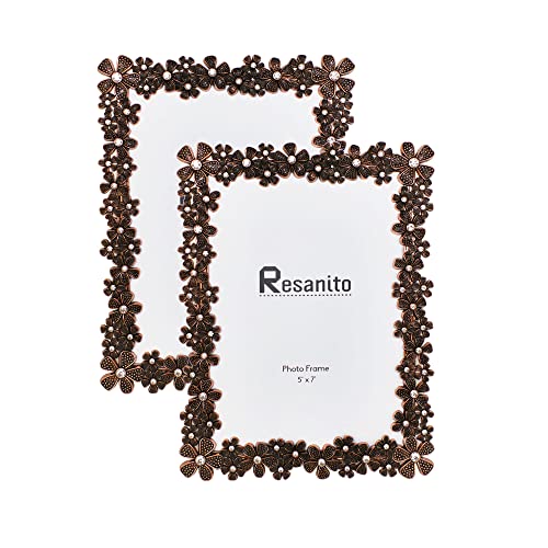 5X7 Inch Metal Picture Frames, Gift Photo Frame With High Definition Glass, Plated With Delicate Diamond Flowers Profile Display Photos For Wall Or Tabletop, Vertical Or Horizontal, Bronze, 2-Pack #TOP1