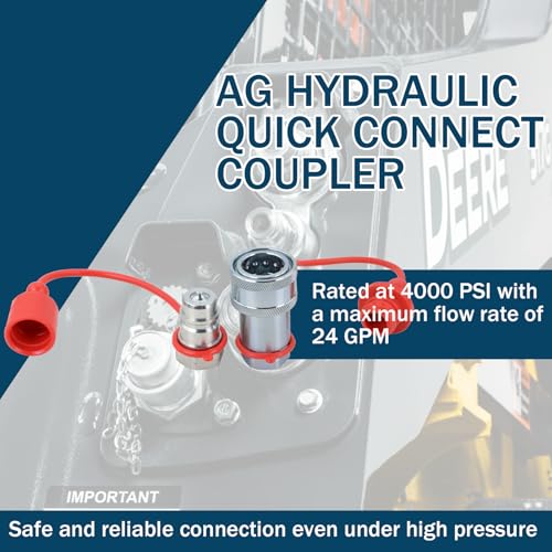 Image of 1 /2 inch NPT Ag Hydraulic Quick Connect Coupler, ISO 5675 Poppet Pioneer Style Tractor Couplers with Dust Caps, Interchangeable with Parker 4000 Series | Safeway S20 Series