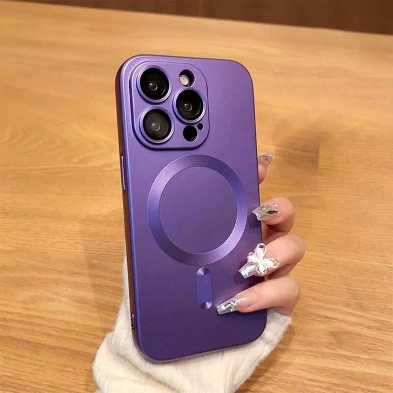 Image of LuxuryKase Premium MagSafe Case for iPhone 15 Pro | Shockproof & Anti-Scratch Cover | Soft Silicone with Wireless Charging | Camera Lens Guard - Purple