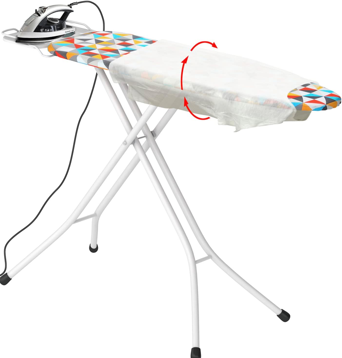 Full Size 130 * 35 CM Premium Ironing Board, Iron Board with 4-Layer Cushion and 4 Level Height Adjustments, Foldable and Space-Saving Iron Table Stand