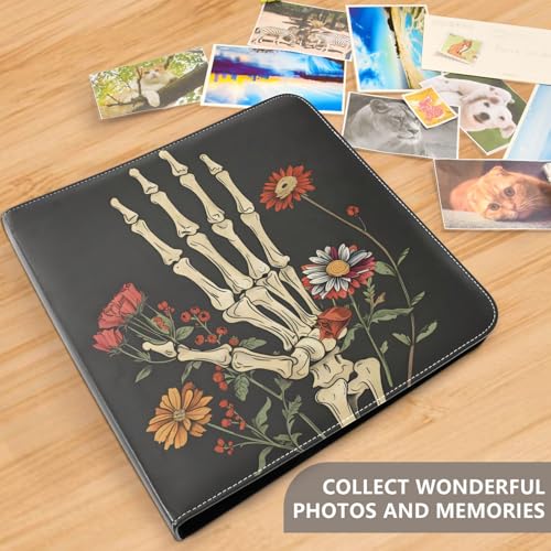 Álbum de fotos grande JIPONI con diseño de calavera de Halloween y cubierta de cuero, álbumes DIY para fotos de 4x6, 5x7 y 6x8 pulgadas, libro de recuerdos autoadhesivo para bodas, bebés y familia miniatura 5