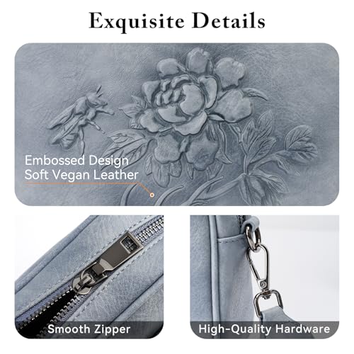 Image of Small Crossbody Purses for Women, Trendy Vegan Leather Crossbody Bag Embossed Travel Shoulder Handbags with Wide Strap