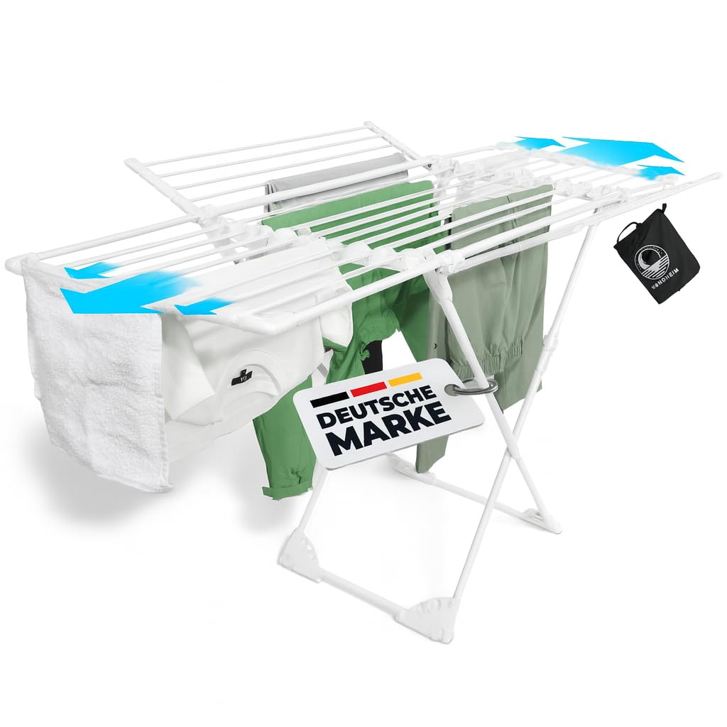 MONDHEIM® Obsidian | XXL Teleskop Wäscheständer 26M TROCKENLÄNGE | abnehmbare Querstrebe | Flügelwäscheständer platzsparend | nutzbar für Balkon oder Terasse (Weiß)