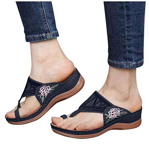 Aniywn Women's Wedge Flip Flops Comfortable Casual Thong Sandals Platform Outdoor Summer Beach Slippers for Ladies Black