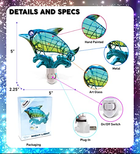 Cota Global Dolphin Night Light – Wall Plug In Night Light With Switch, Hand Made Metal & Glass Nightlight For Bathroom, Nursery, Hallway, Kitchen, & Bedroom – 5 Inches #TOP1