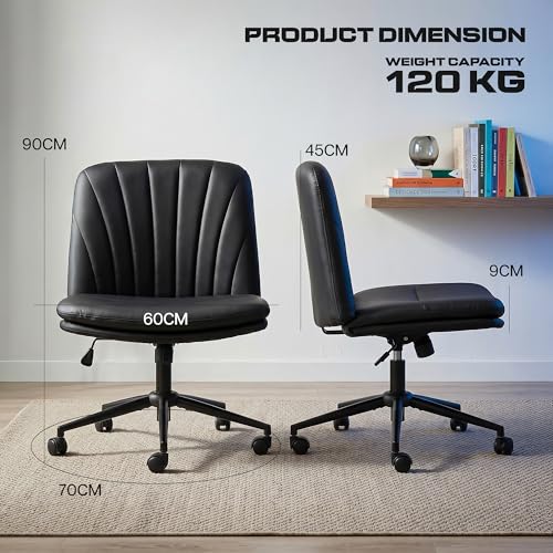 Image of DROGO Zen Cross Legged Office Chair for Work at Home, Pu Leather Accent Chair for Long Hours Sitting Comfort, Armless, Adjustable Height & Tilt Lock Recline | Computer Chair for Home Office(Black II)