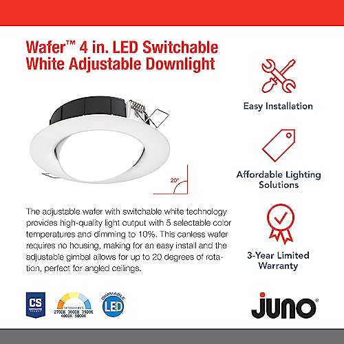 Image of Juno 4 inch Adjustable LED Wafer Downlight, 5-in-1 CCT, Matte White