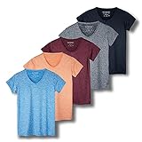 5 Pack: Womens V Neck T-Shirt Ladies Yoga Top Athletic Tees Active Wear Gym Workout Zumba Exercise Running Essentials Quick Dry Fit Dri Fit Moisture Wicking Basic Clothes - Set 2,L