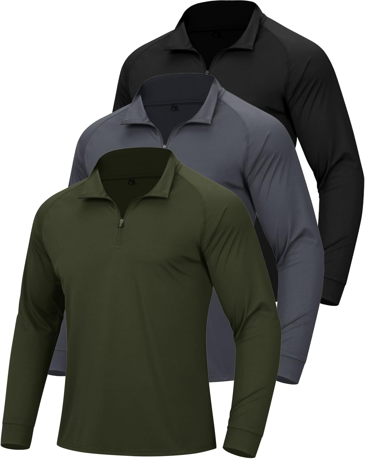 3Pack Men’s Quarter Zip Pullover Athletic Shirts Long Sleeve Sweatshirts Quick Dry Shirts Tops for Running Workout Golf Gym