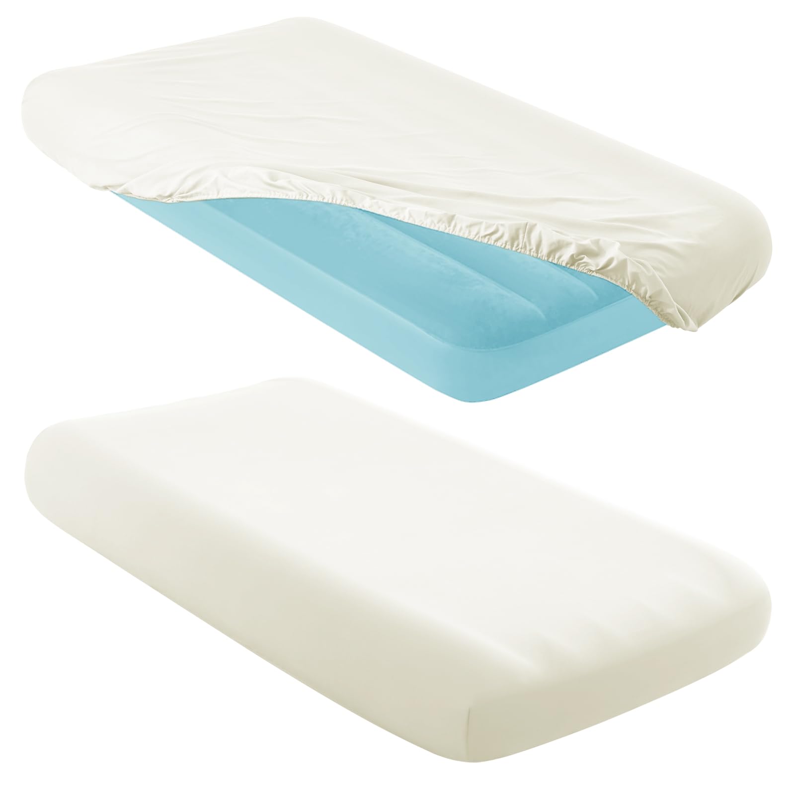 Photo 1 of Entisn 2 Pcs Kids Air Mattress Fitted Sheets Only, 34.5x62x7 Inch Microfiber Toddler Inflatable Mattress Sheets for Kids, Sleepovers, Camping Trips and Party Accommodations (Beige)