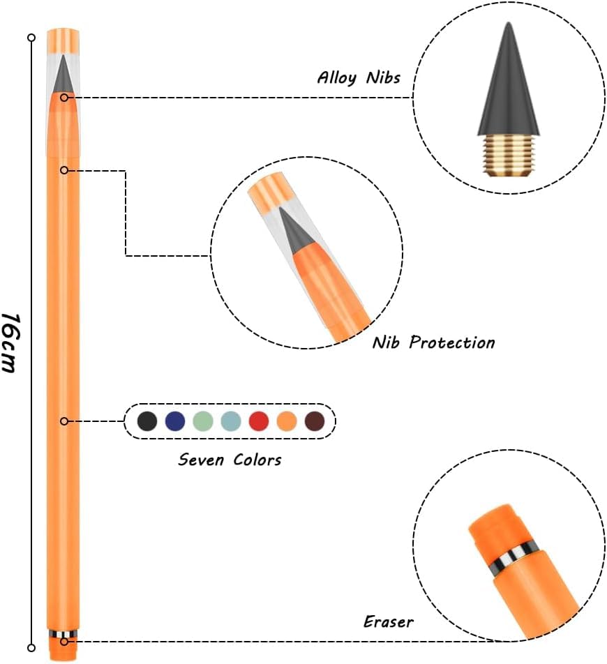 Vicloon Everlasting Inkless Pencils, 7pcs Replaceable Nib Pencil Set including White Eraser for Kids Adults, Home, Office - Image 2