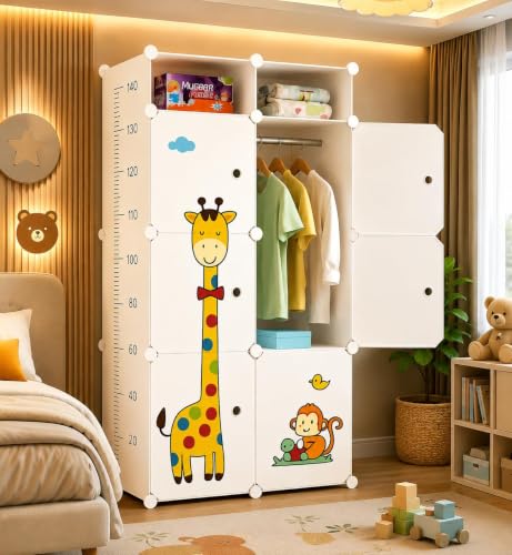 Image of 8 Door Foldable Plastic Wardrobe for Clothes Baby Cupboard for Clothes Storage, Wardrobe for Kids, Plastic Almirah, Collapsible Wardrobe for Living Room (White-O4, 6+2-Door)