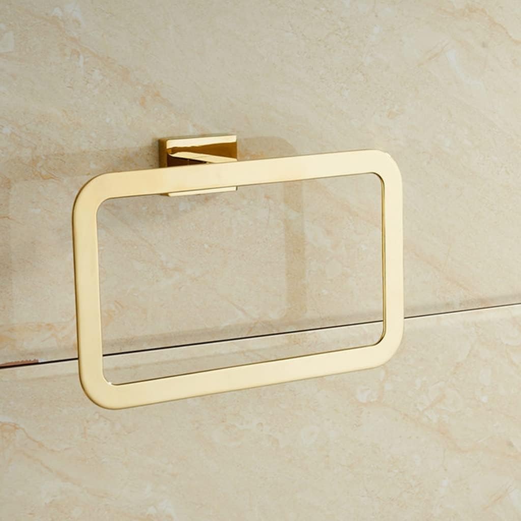 LSLYTQ Gold Towel Ring, Chrome Bathroom Accessories Decoration Elegant Square Style Towel Hanger Holder, Wall Mounted Hanging Rack