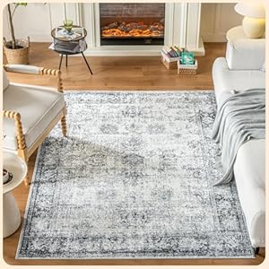 Istana 5×7 Rugs – White Cream/Grey Area Rug – Kid & Pet Friendly Living Room Area Rugs 5×7 – Non Shedding Plush Area Rugs 5×7 – Foldable 5×7 Rugs for Bedroom – Eco-Friendly 5×7 Washable Area Rug