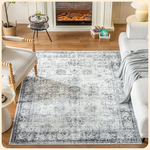 Istana 5×7 Rugs – White Cream/Grey Area Rug – Kid & Pet Friendly Living Room Area Rugs 5×7 – Non Shedding Plush Area Rugs 5×7 – Foldable 5×7 Rugs for Bedroom – Eco-Friendly 5×7 Washable Area Rug