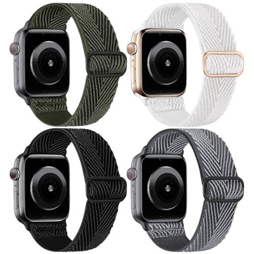 Image of 4 Pack Stretchy Solo Loop Compatible with Apple Watch Bands 38mm 40mm 41mm 42mm 44mm 45mm 46mm 49mm Women Men, Sport Nylon Elastic Straps Wristbands for iWatch Series 11 10 9 8 7 6 5 4 11 Ultra /SE 3 2