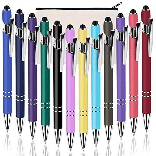12 PCS Ballpoint Pen with Stylus Tip, Snarky Office Pens and 1PCS Canvas Pouch, Work Sucks Pens 0.1mm Touch Stylus Pens for Office Nurse Teachers, Black Ink