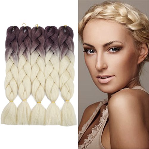 Crochet Braids Ombre Jumbo Braiding Hair Extensions Synthetic Yaki Straight 5 Pieces 2 Tone (Light Brown Blonde)